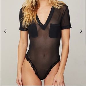 We Are Hah black mesh body glove bodysuit large